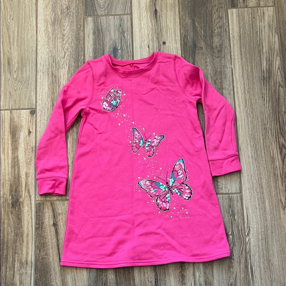 Sonoma Pink Sweatshirt Dress with Butterfly Design and embellishments Size 6X